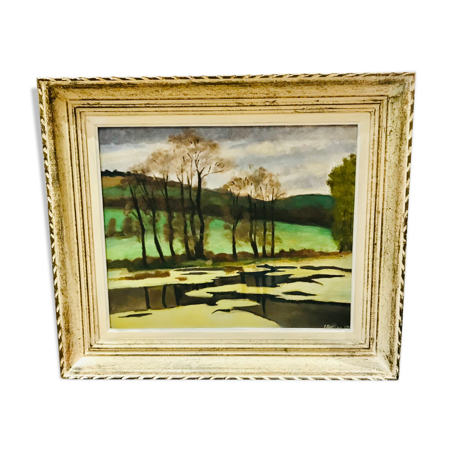 Landscape lake painting 50s