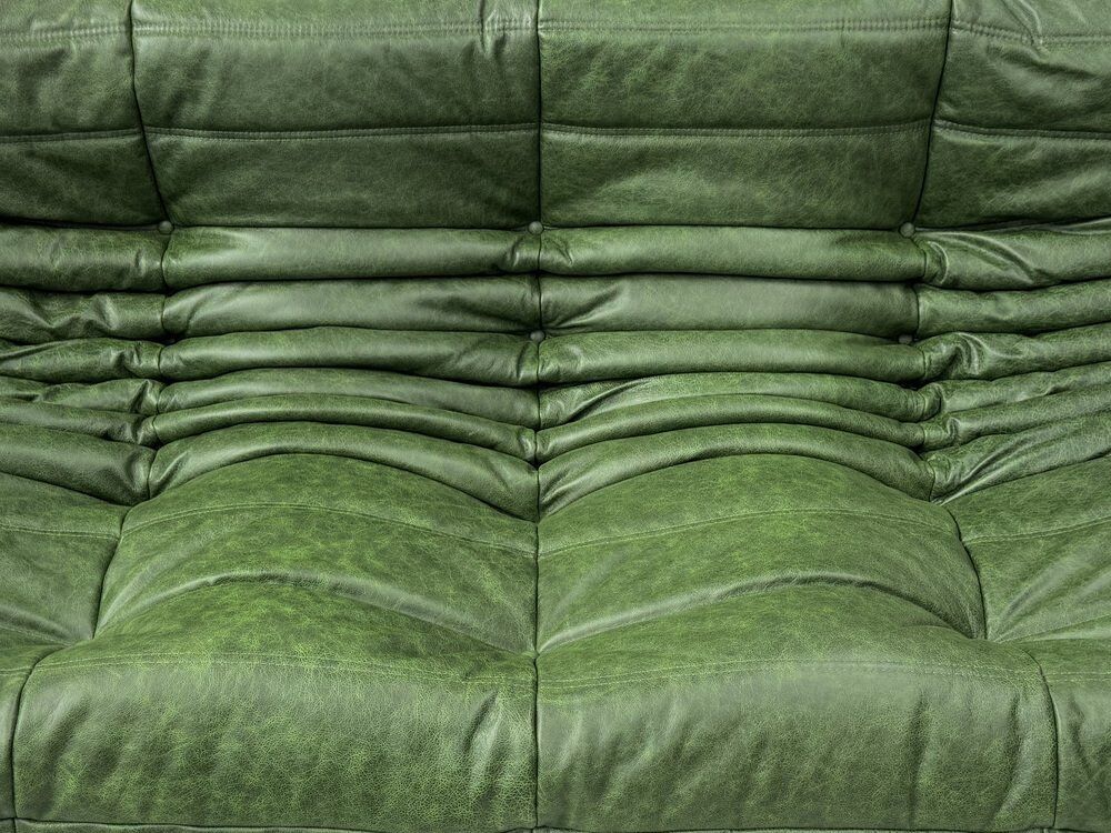 Togo 3-Sofa in Green leather attributed to Michel Ducaroy for Ligne Roset