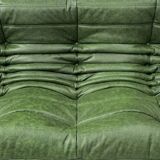 Togo 3-Sofa in Green leather attributed to Michel Ducaroy for Ligne Roset