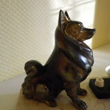 Table lamp, art deco, marble, opaline, bronze patinated metal decoration, switch