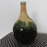 Bouteille ne verre soufflé peinte main ancienne signée Henri.F