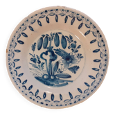 Old enamelled earthenware plate / Blue floral decoration