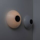 2 Vintage Murano Glass Lamps - White Opaline with Black Inset, Wall/Ceiling, 1980s Memphis Design