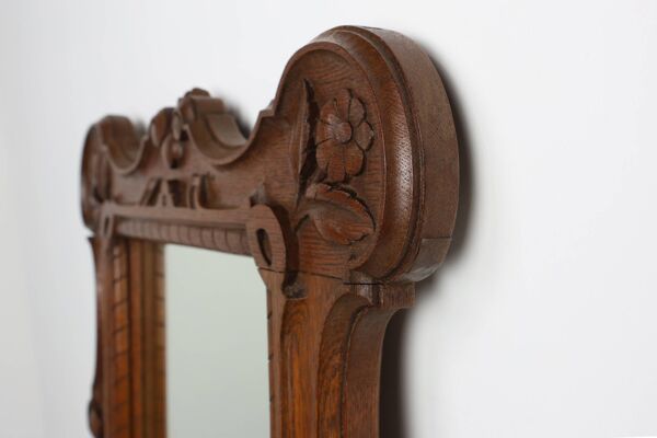 Miroir mural en chêne massif sculpté baroque, Belgique vers 1900
