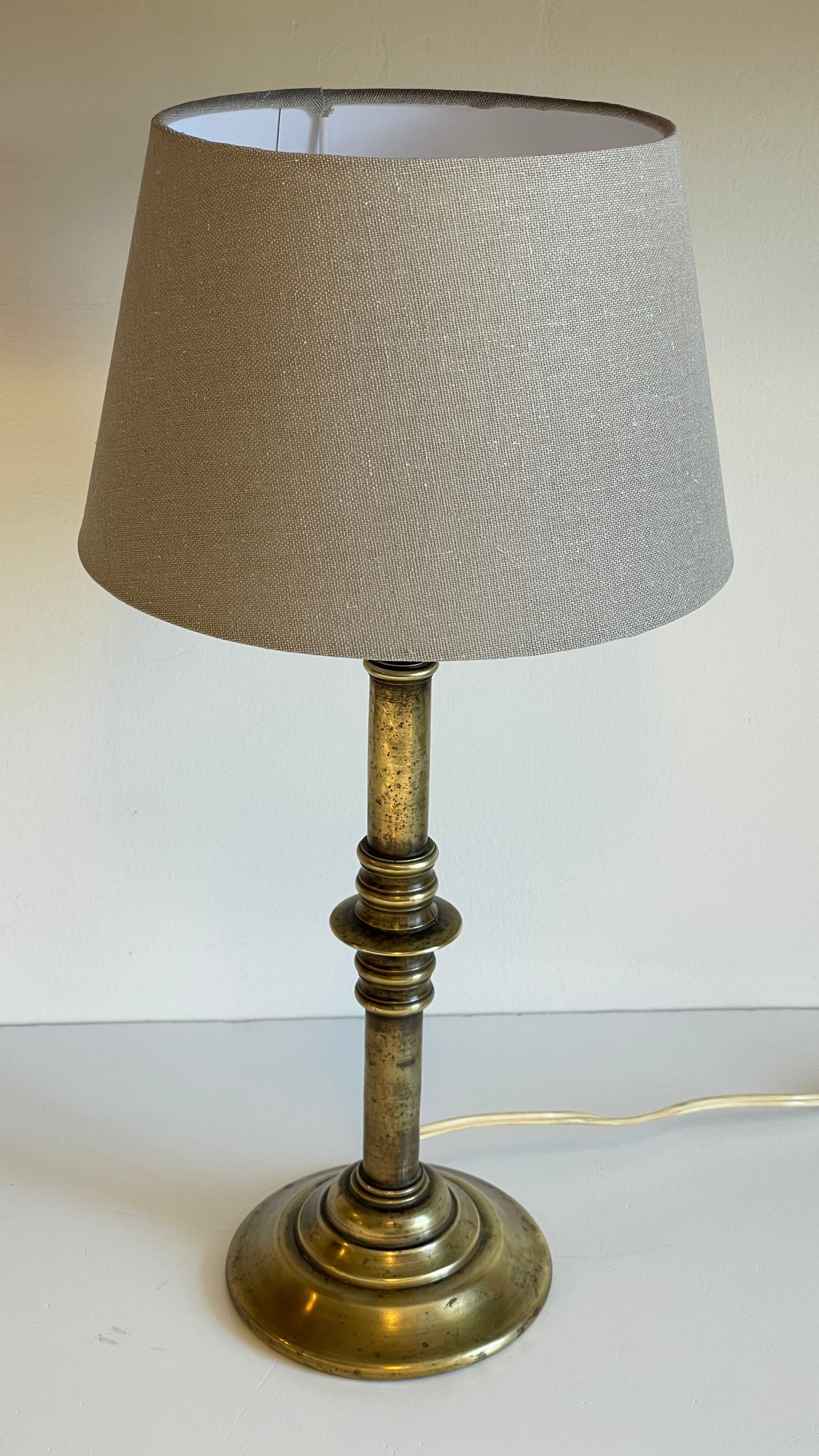Solid brass lamp and vintage fabric