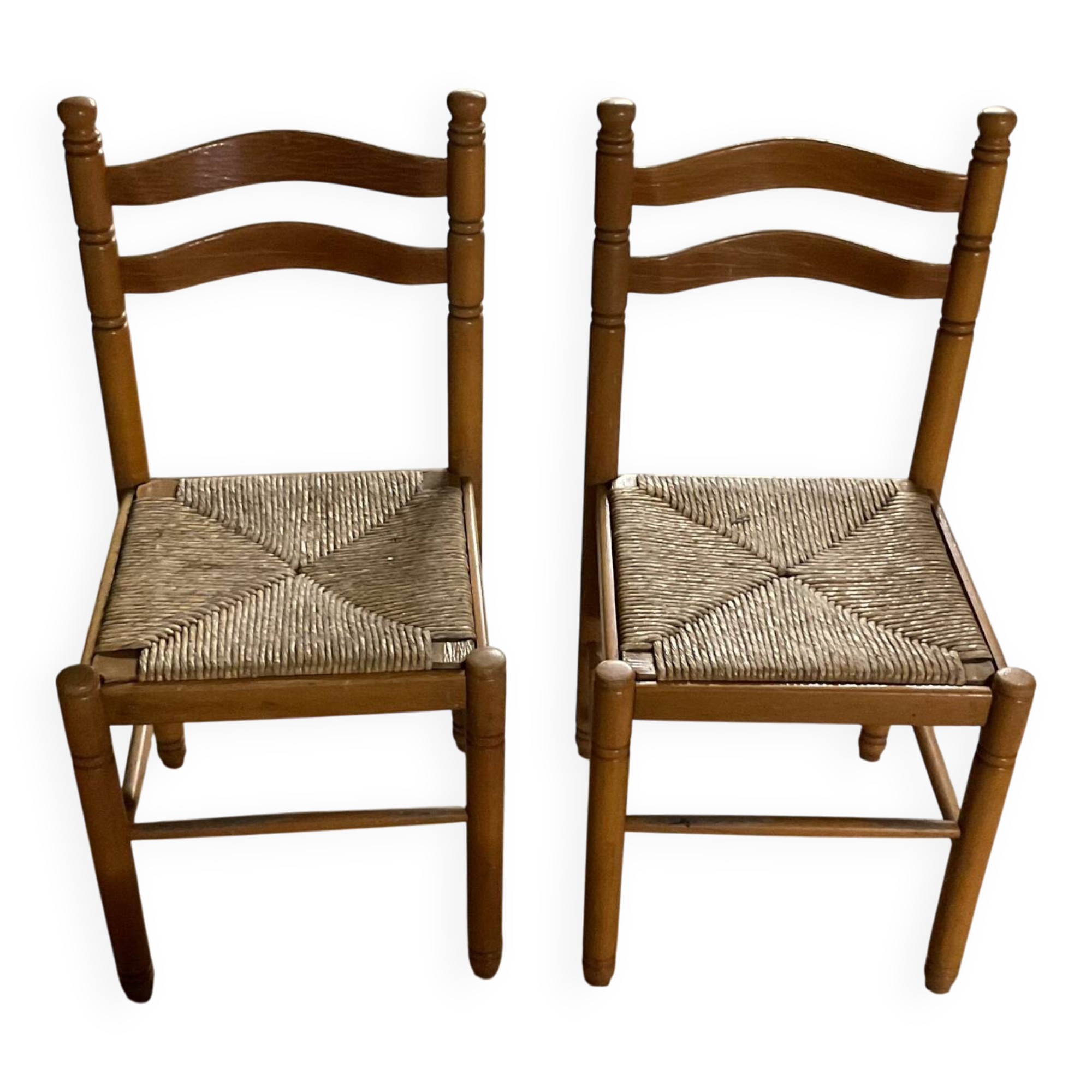 Paire de chaises bois et paille TBE