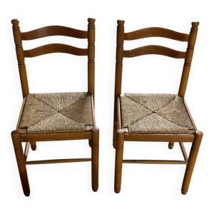 Paire de chaises bois - paille