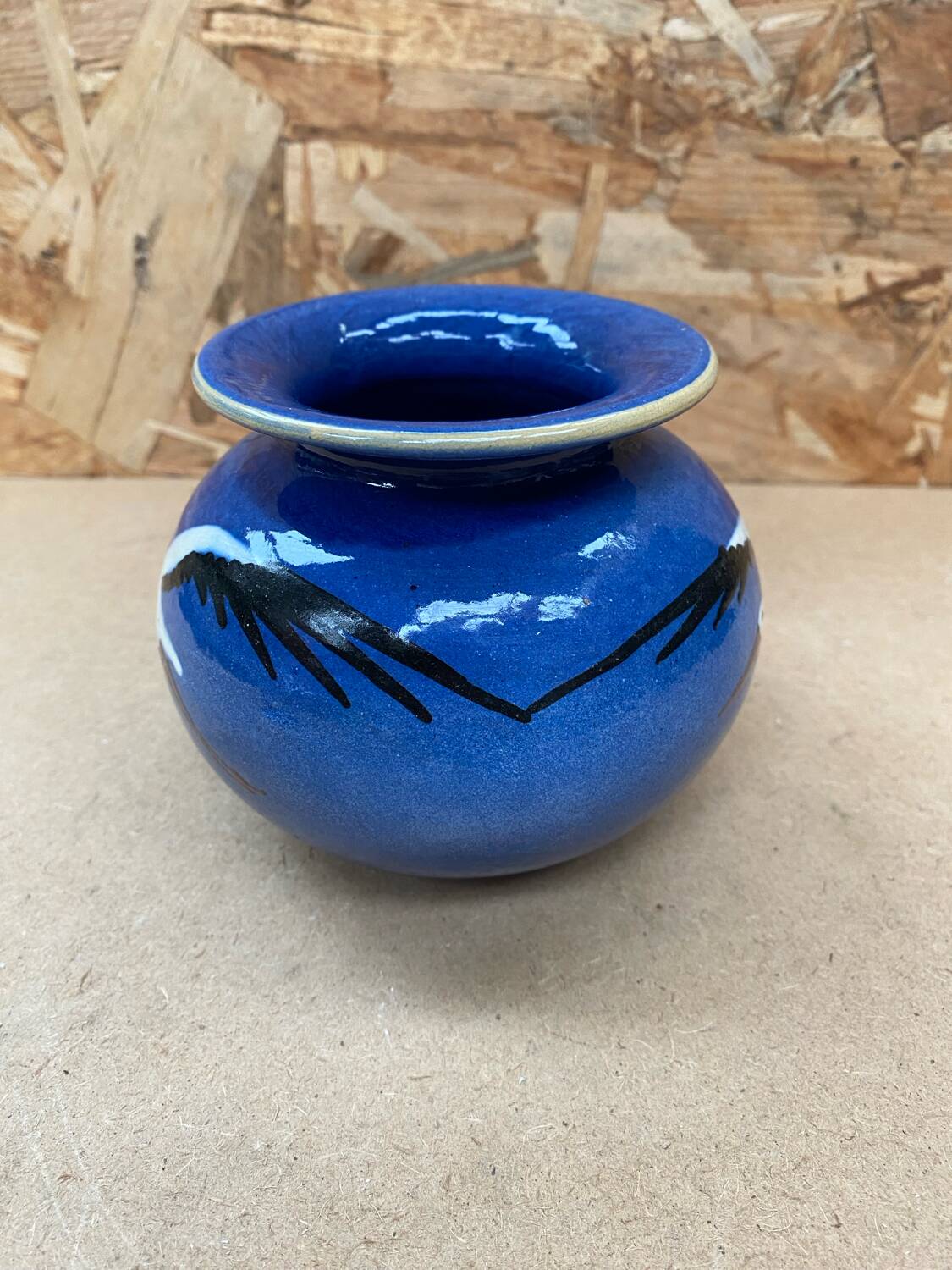 Old ball vase prod art ceramic blue decor storks alsace vintage