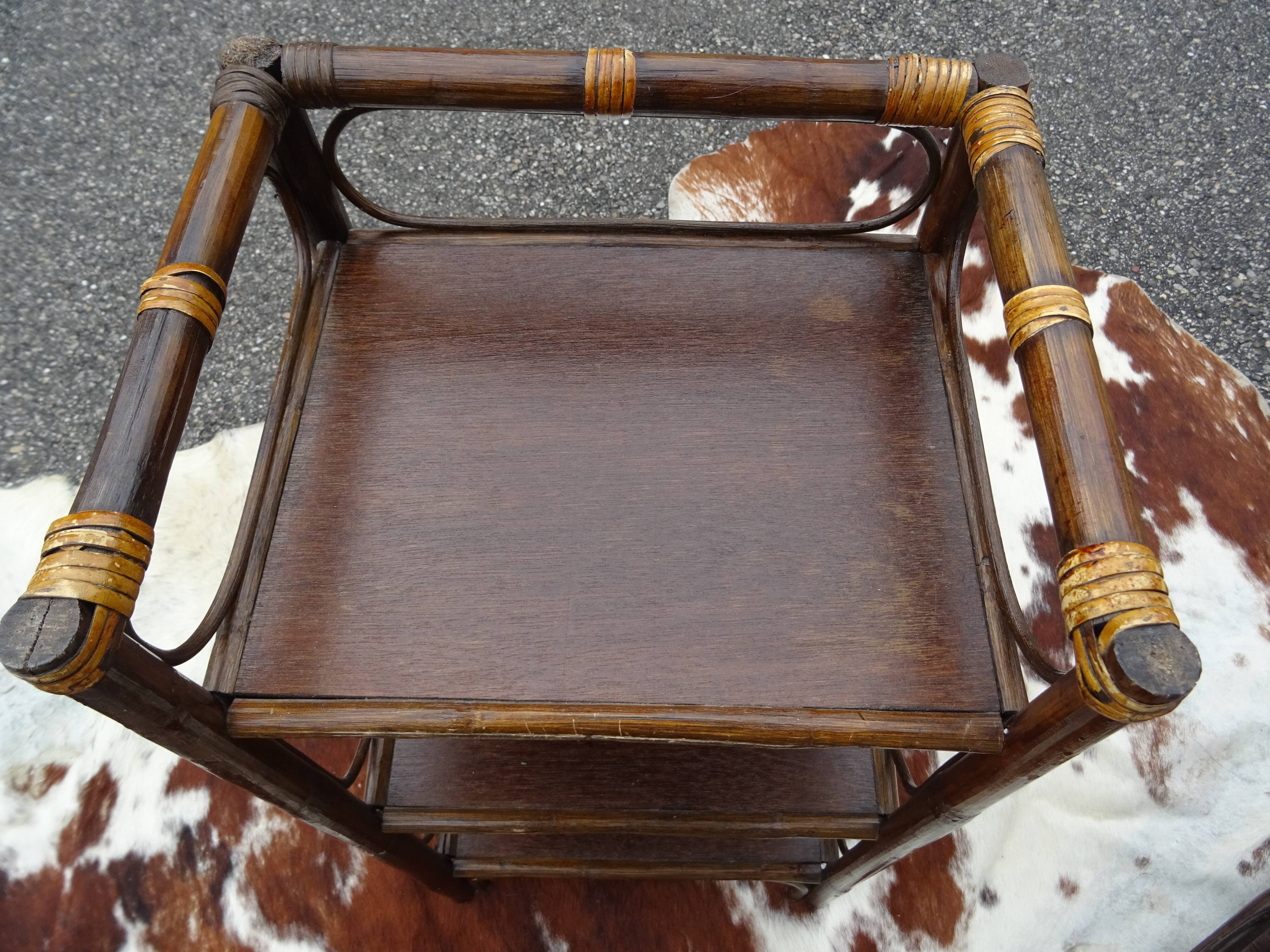 Pair of side tables bedside rattan and vintage bamboo