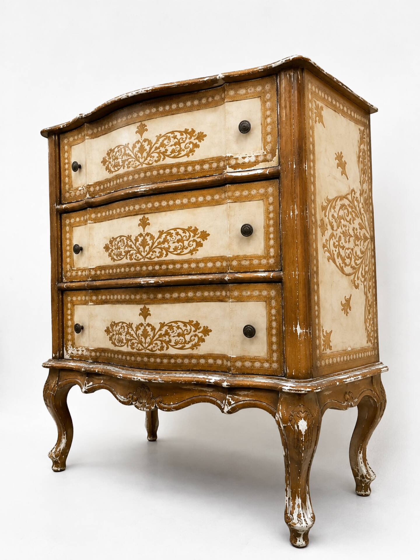 Commode Arbalète 3 tiroirs bois doré style Renaissance Italienne