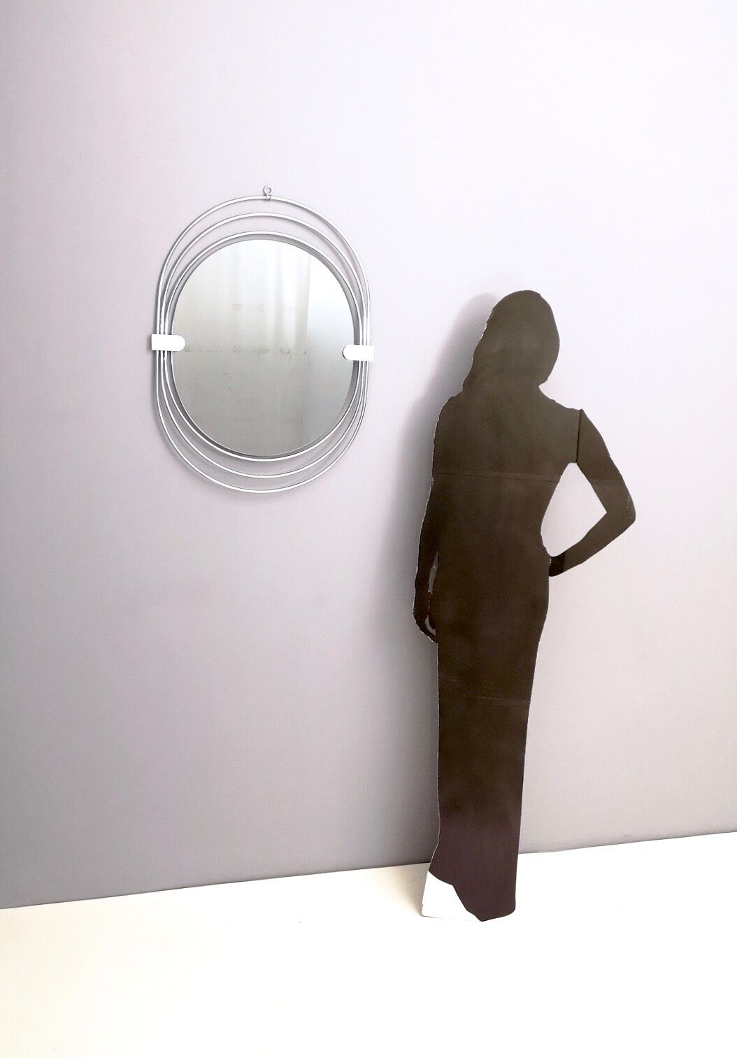 Postmodern Smoked Wall Mirror with a Triple Chrome-Plated Metal Frame, Italy