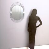 Postmodern Smoked Wall Mirror with a Triple Chrome-Plated Metal Frame, Italy