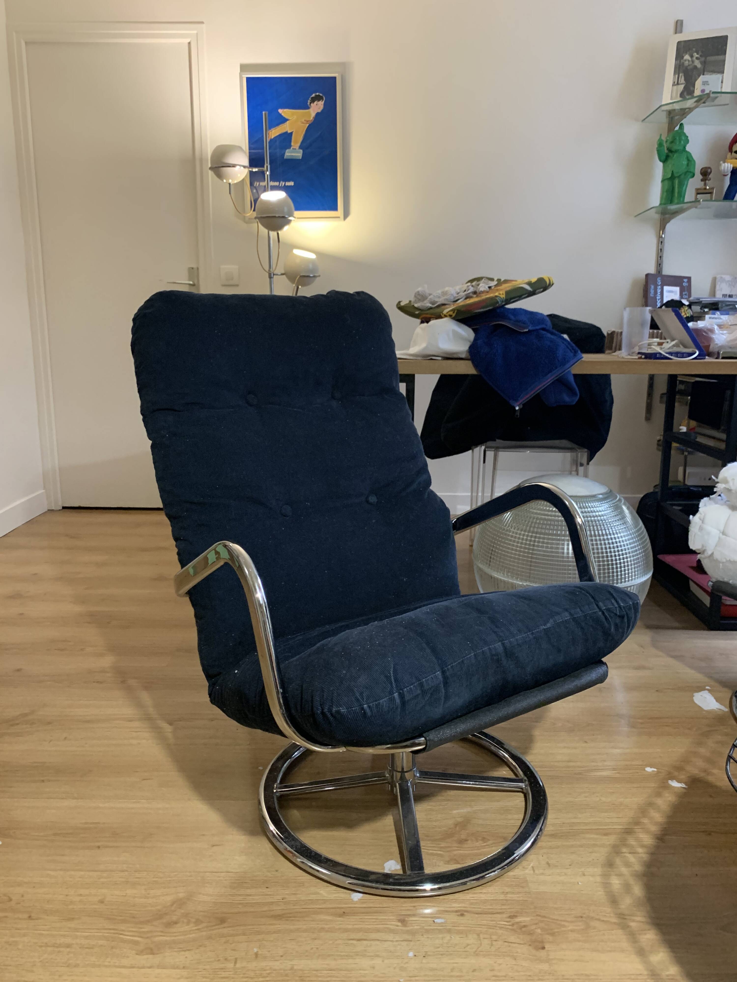 Smedsta model armchair in blue velvet, vintage Ikea