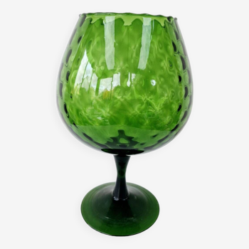 Vintage Pedestal Vase in Green Empoli Glass with Tulip Rim