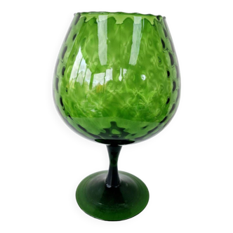 Vintage Pedestal Vase in Green Empoli Glass with Tulip Rim