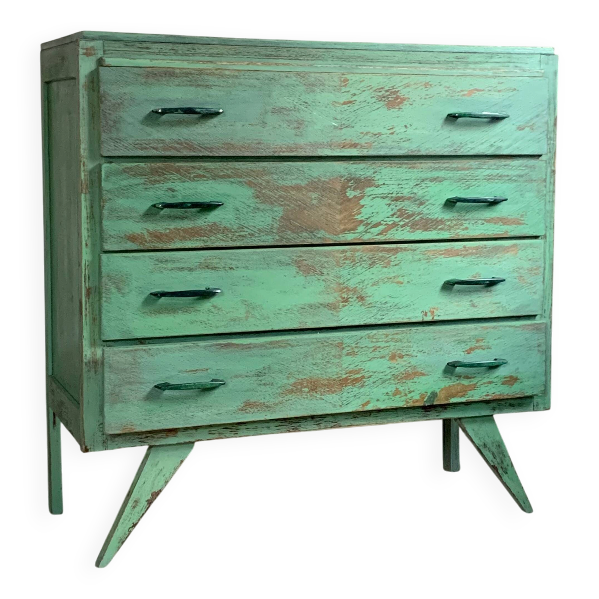 Vintage compass leg commode with a patina.