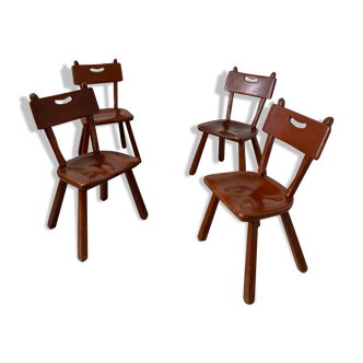 Set of 4 wooden chair brutalist Imperial Loyalist design 40s vintage bistro