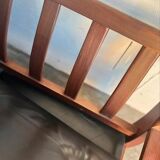 VINTAGE LEATHER SOFA / THREE-SEATER SOFA WITH TEAK FRAME L 203 W 89 H 77