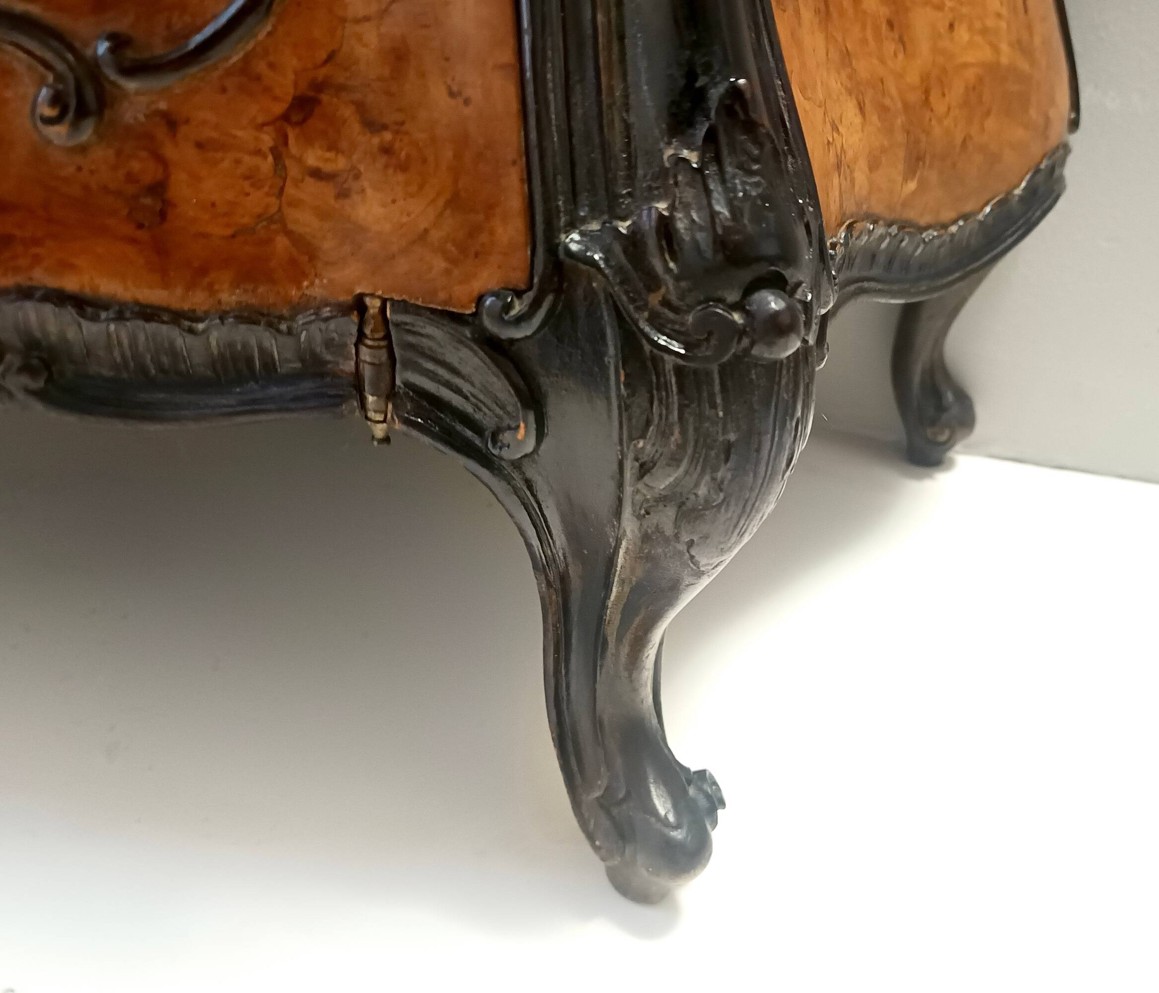 Ebonized Beech and Walnut-Root Cabinet with a Glass Top, Brianza, Italy