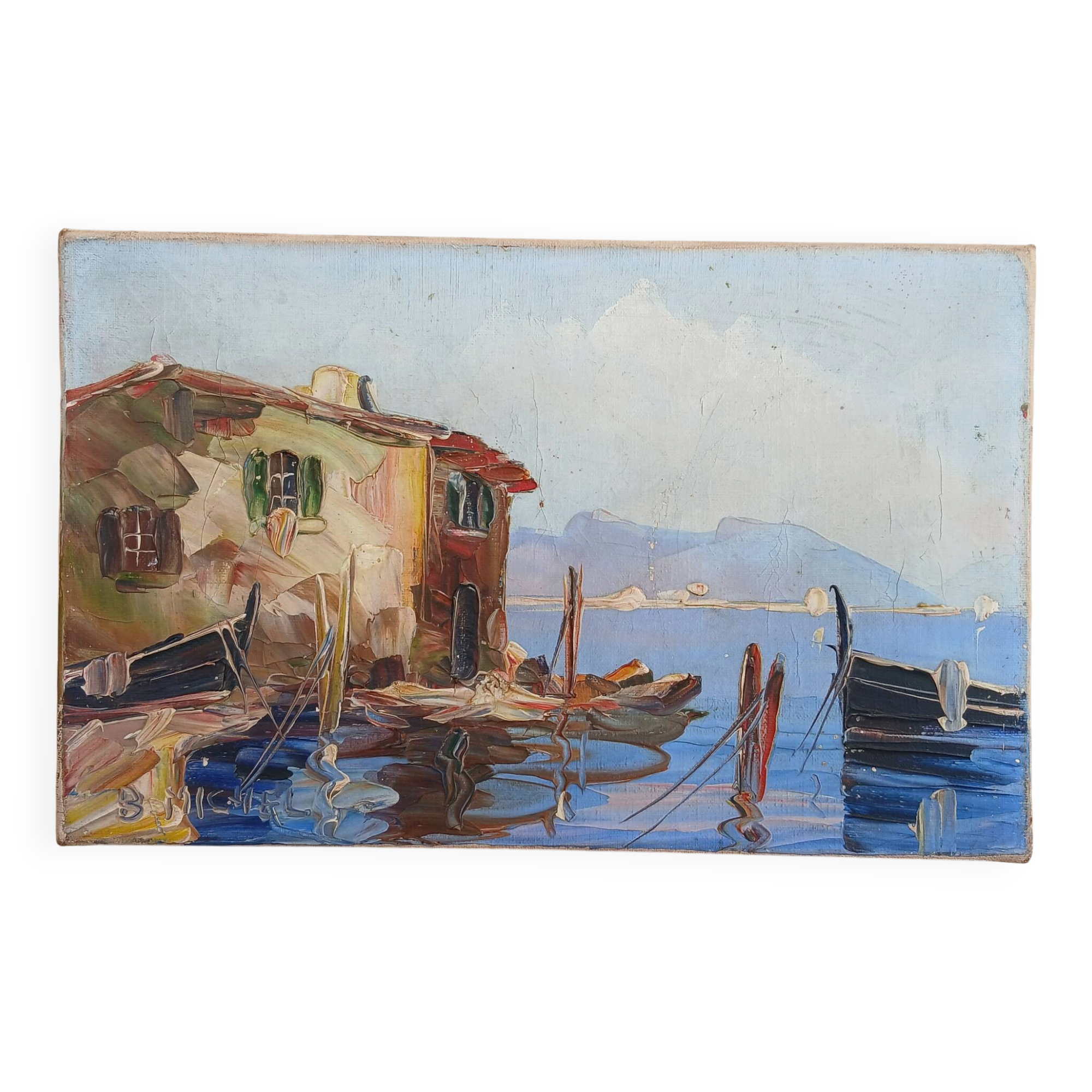 Peinture port de pêche Méditerranéen