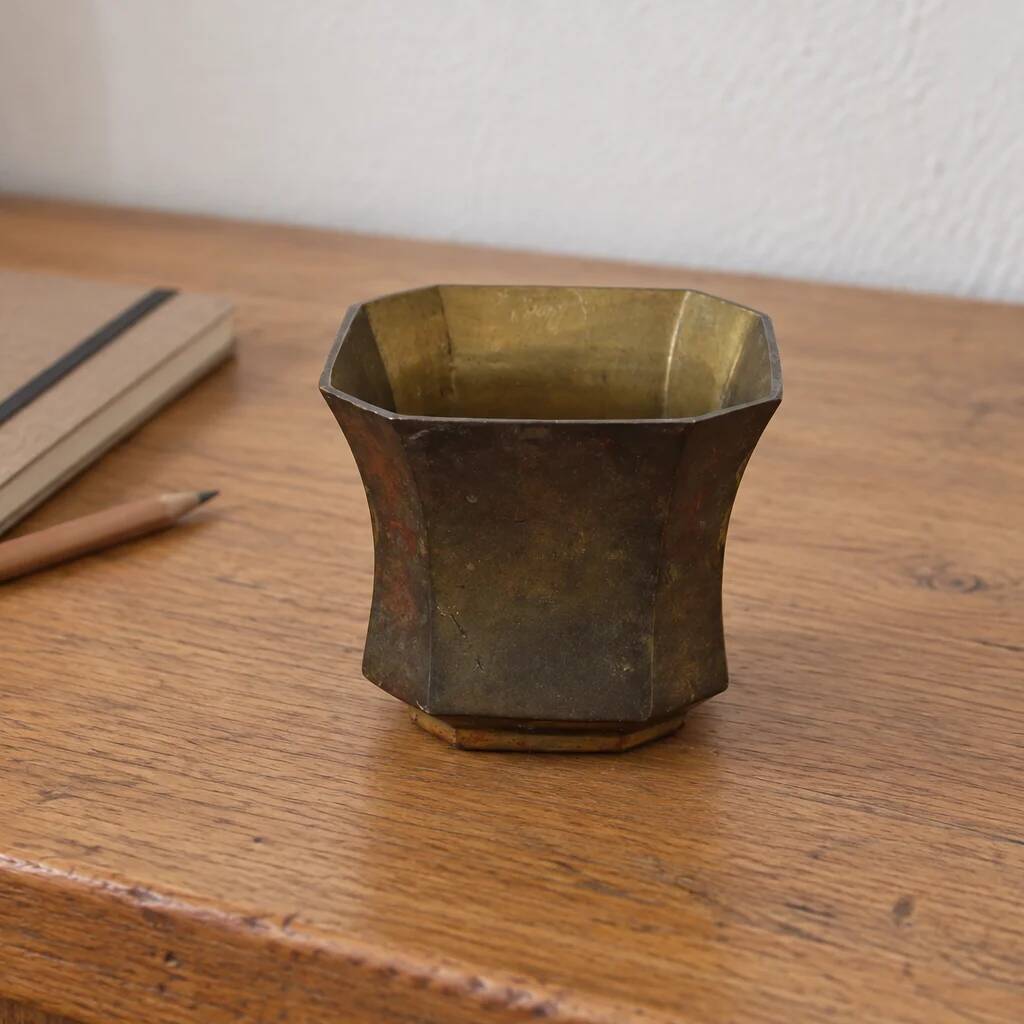 Cache-pot Lancel à 8 pans en métal doré patiné