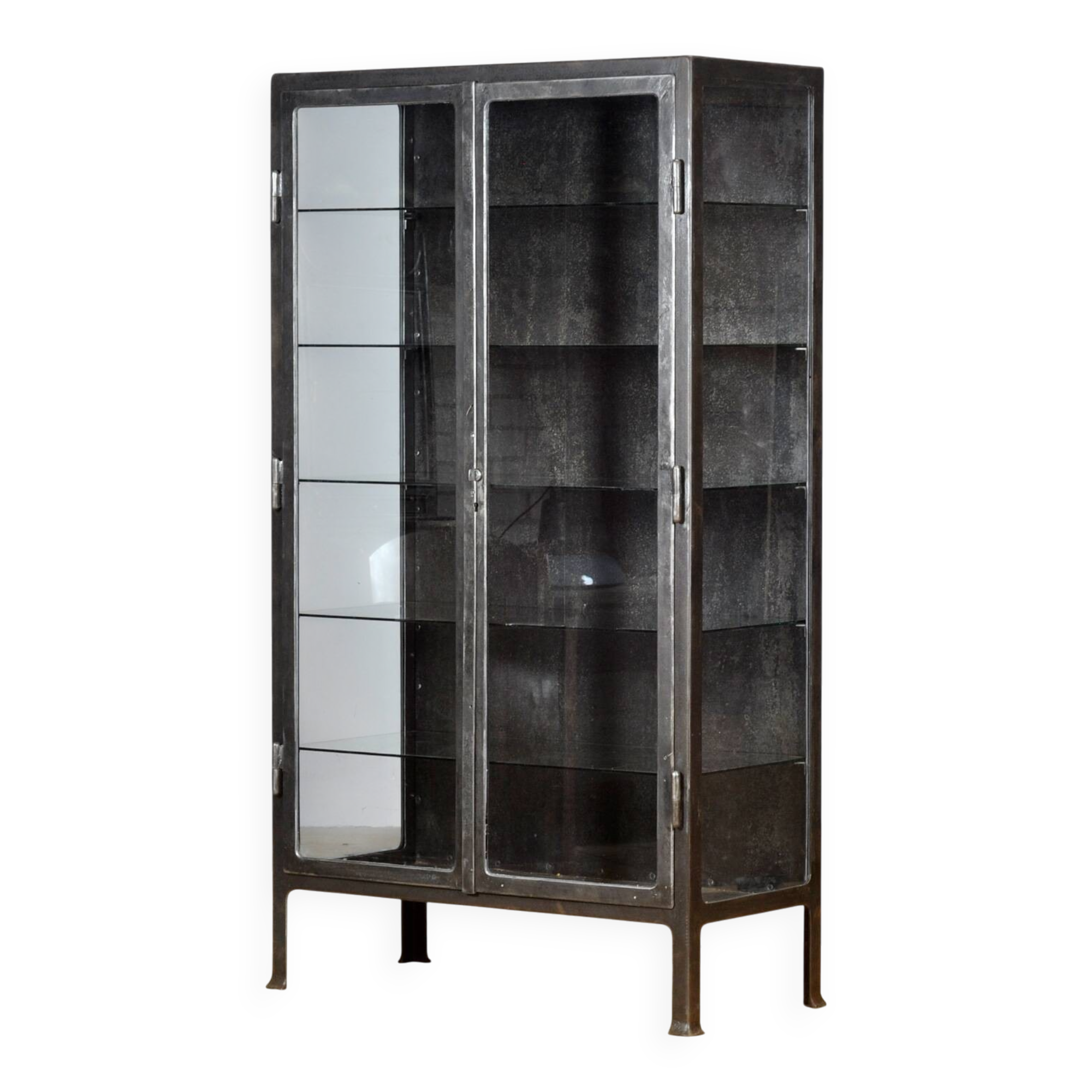 Polished iron medical cabinet, 1930s