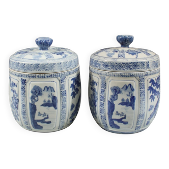 Large Pair of Chinese Blue‑and‑White Lidded Jars, Late 20th Century