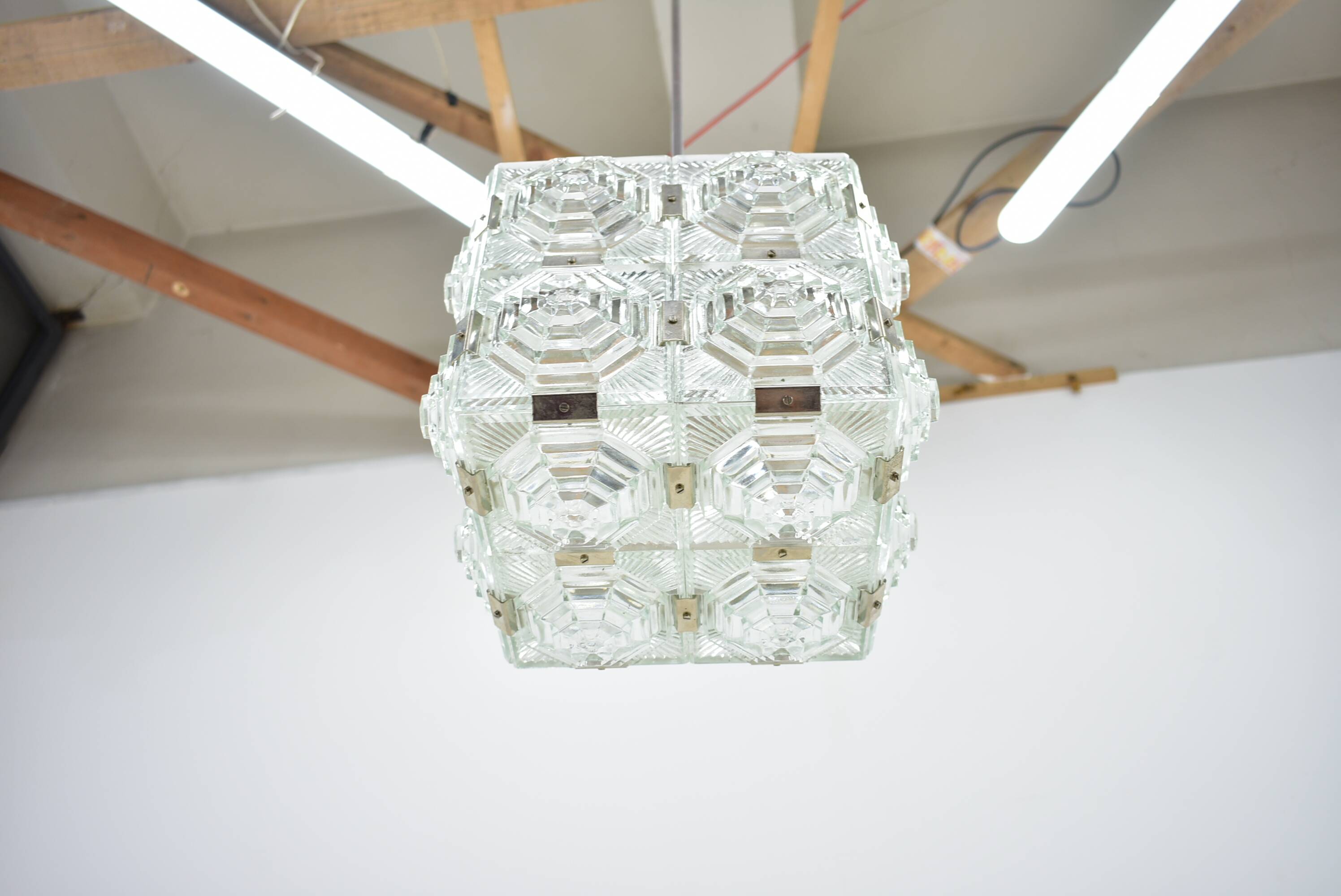 Brutalist glass chandelier by kamenicky senov, 1970s