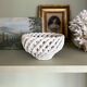 Small vintage white woven ceramic basket