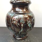 Old Vintage Glossy Varnished Brown & Blue Ceramic Vase