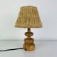 Turned wood lamp with straw shade, 1960s, vintage