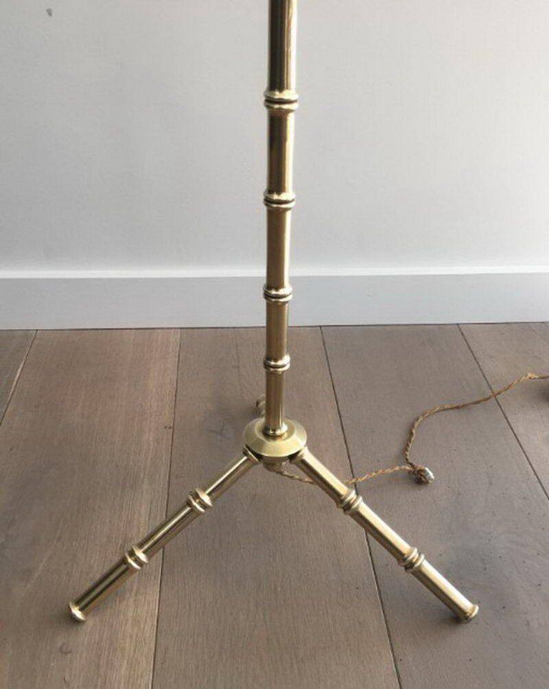 Floor lamp in faux-bamboo style, made of bronze and brass by Jacques Adnet