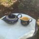 Teapot and milk jug We Two in vintage black and yellow ceramic
