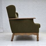 1970s, Danish 3-seater sofa, furniture wool, solid oak wood.