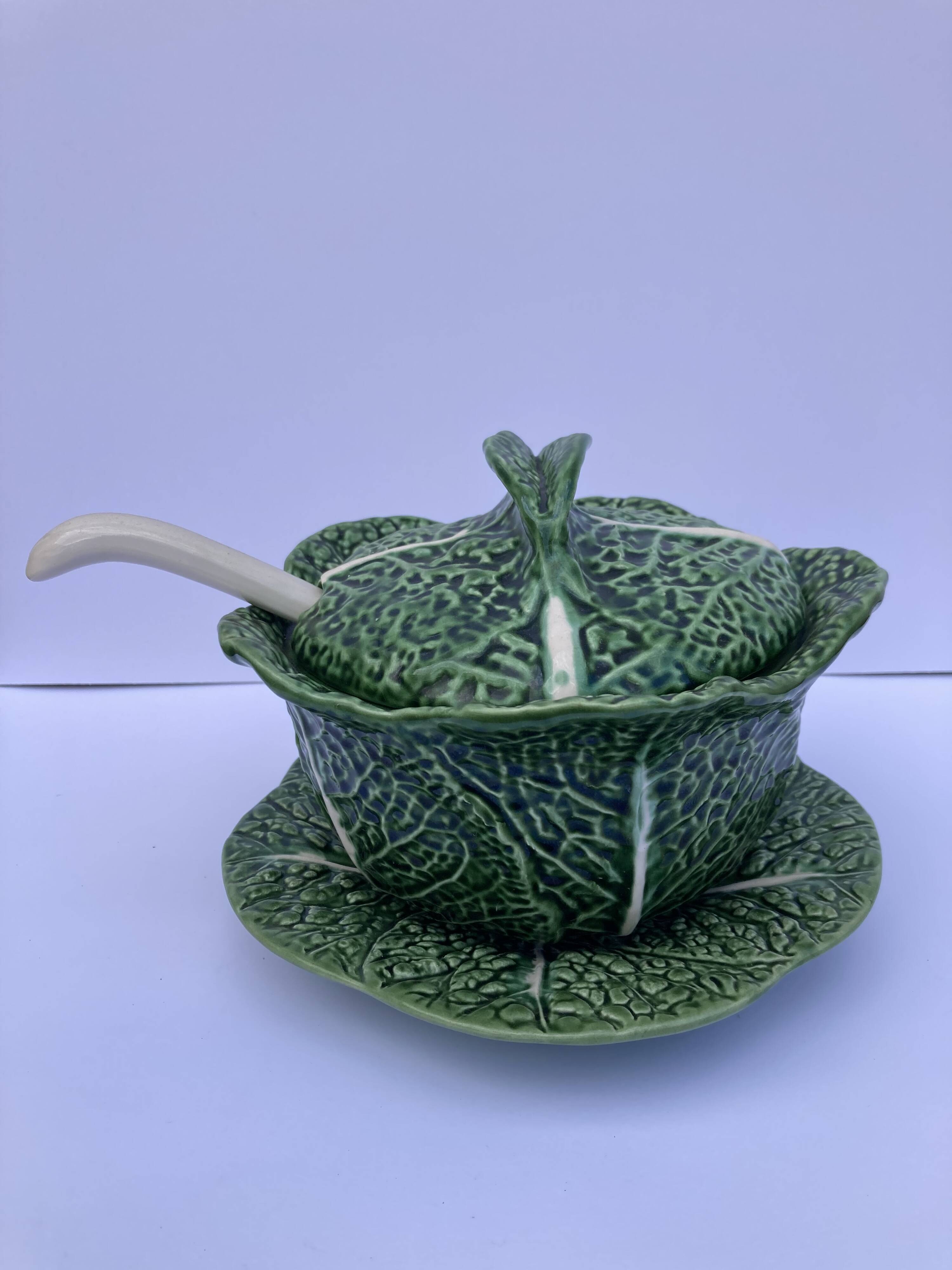Vintage ceramic soup tureen in the shape of a cabbage.