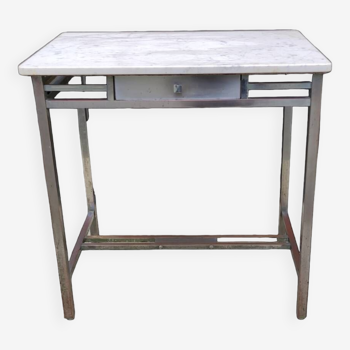 Art Deco side table desk in nickel-plated copper and white marble