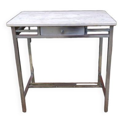 Bureau table d appoint Art Déco cuivre nikelé et marbre blanc
