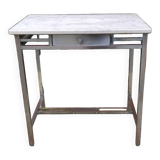 Art Deco side table desk in nickel-plated copper and white marble