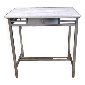 Art Deco side table desk in nickel-plated copper and white marble
