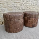 Paire de poufs coffre en patchwork de cuir