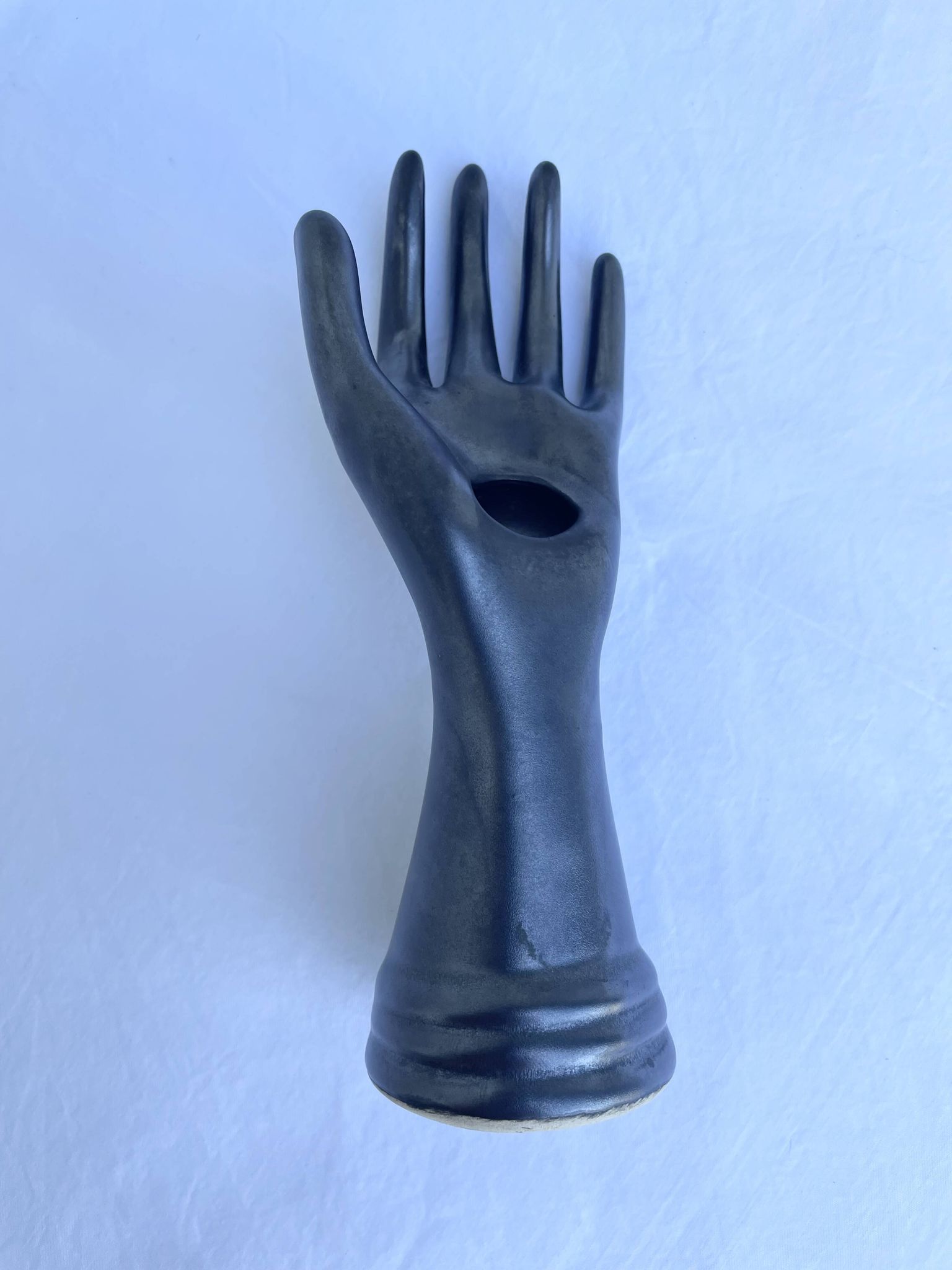 Single flower holder in shiny black ceramic, Vallauri spirit.