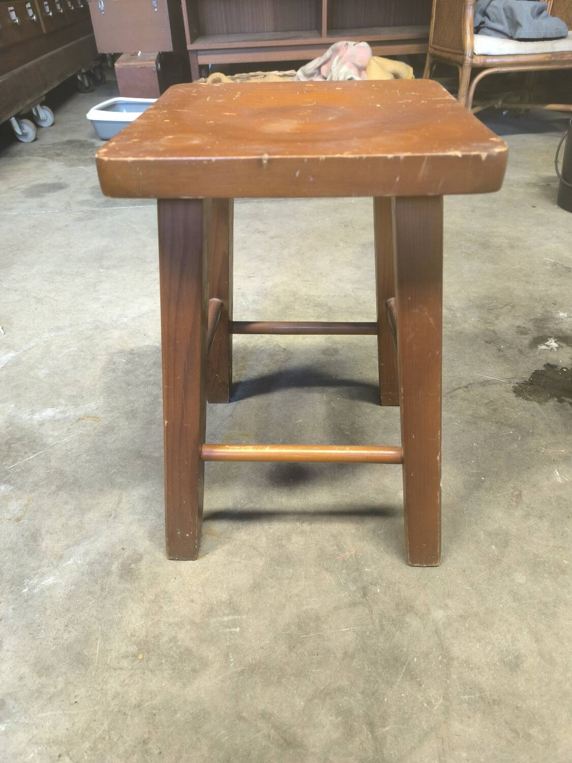 Vintage farmhouse stool in rustic fir