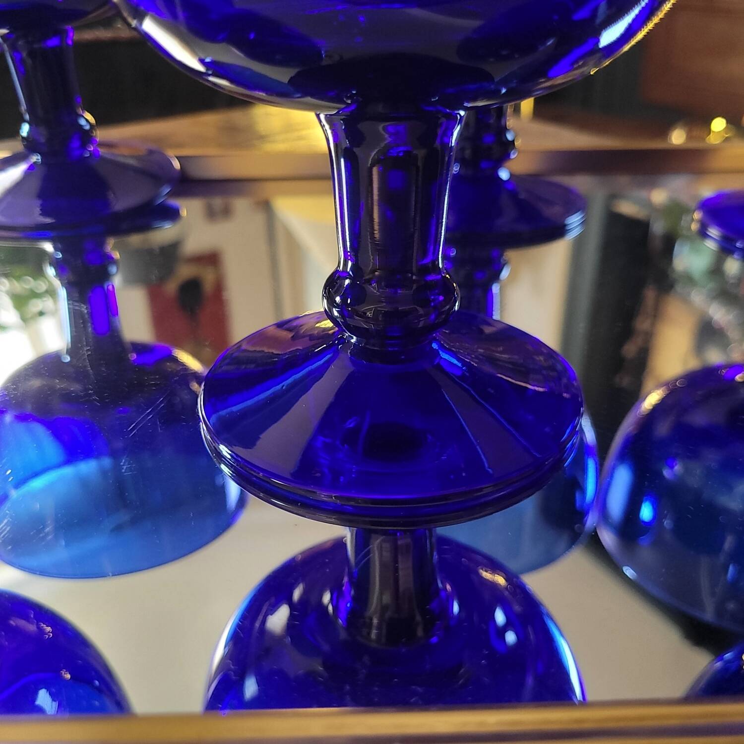Vintage 70s-80s Stemmed Bowls in Cobalt Blue Glass