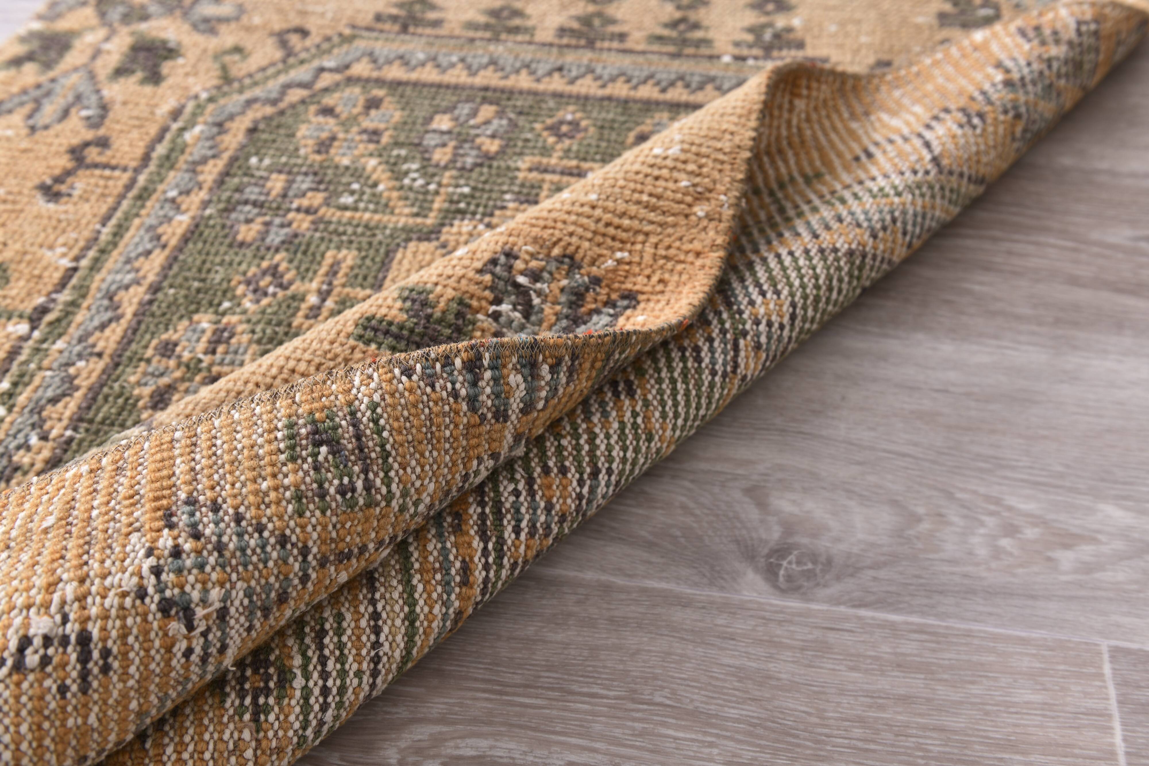 3x9 Mustard Light Blue Turkish Runner Rug 79x280Cm