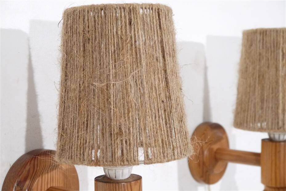 Paire d'applique vintage en bois et corde 1960