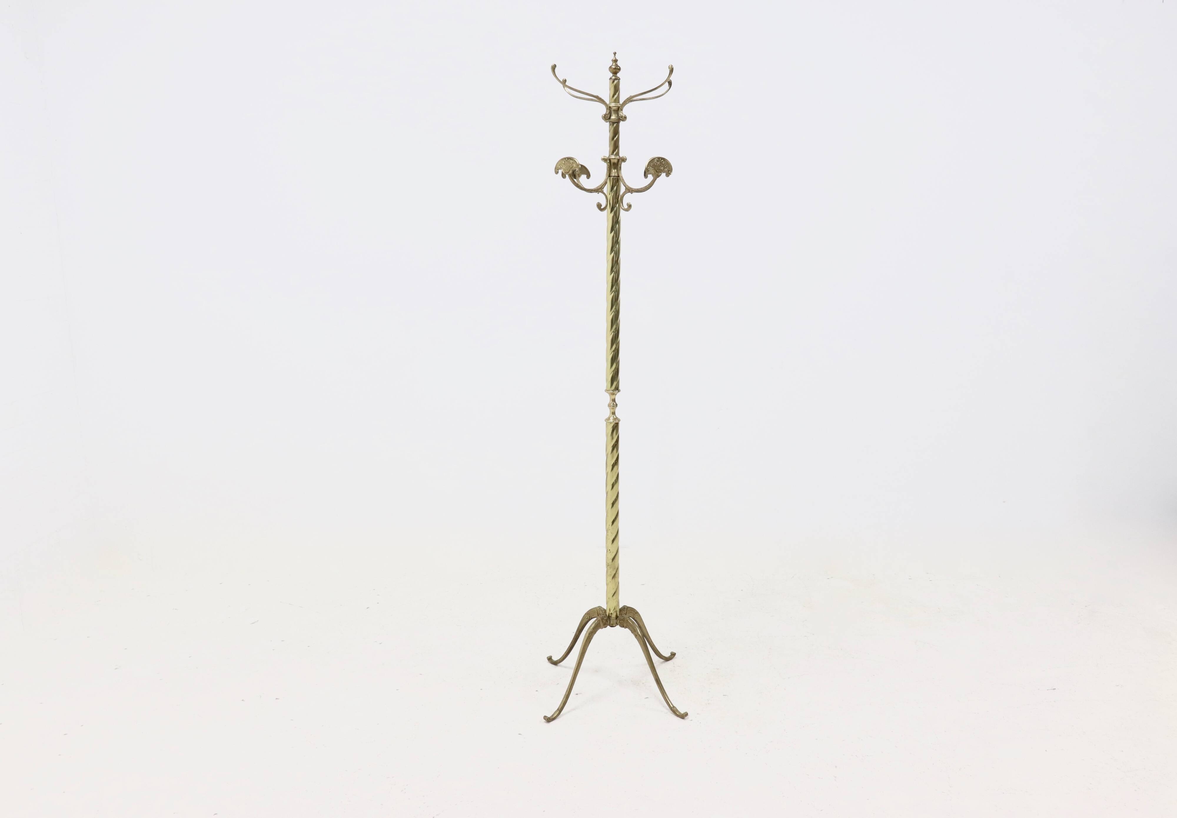 Italian Free Standing Solid Brass Coat Rack 1950s