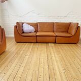 Canapé modulable des années 70 en cuir fauve