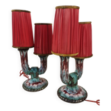 Lampes de table à double bras en céramique émaillée de Longwy