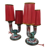 Lampes de table à double bras en céramique émaillée de Longwy