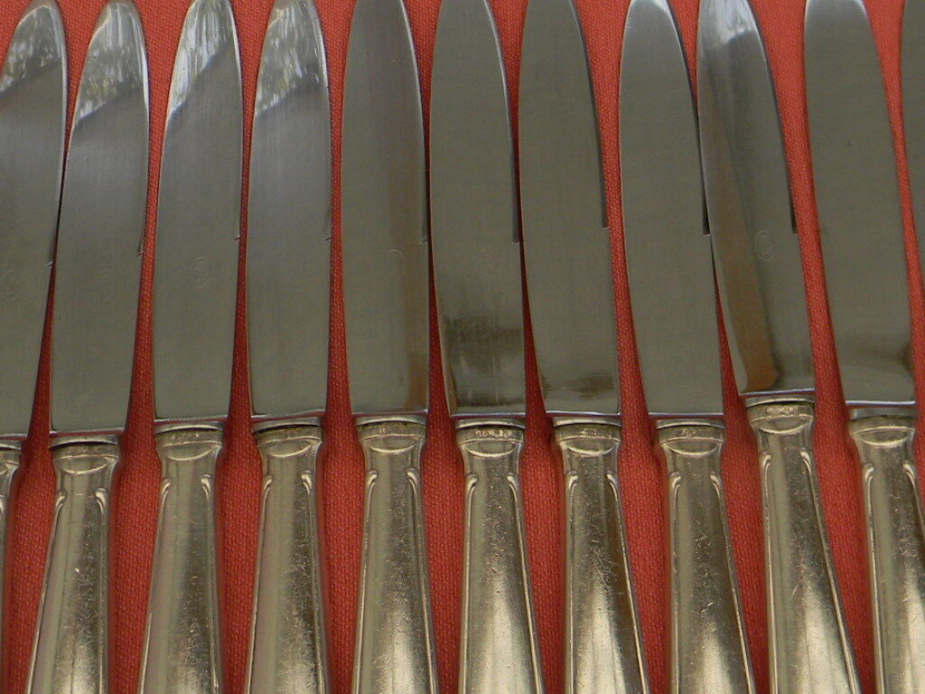 Set of 11 knives handle silver metal stainless steel blade